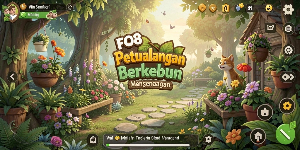 Tampilan gameplay FO8 yang menakjubkan di kebun digital.