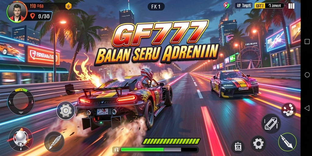Tampilan gameplay seru di GF777 saat balapan sengit.