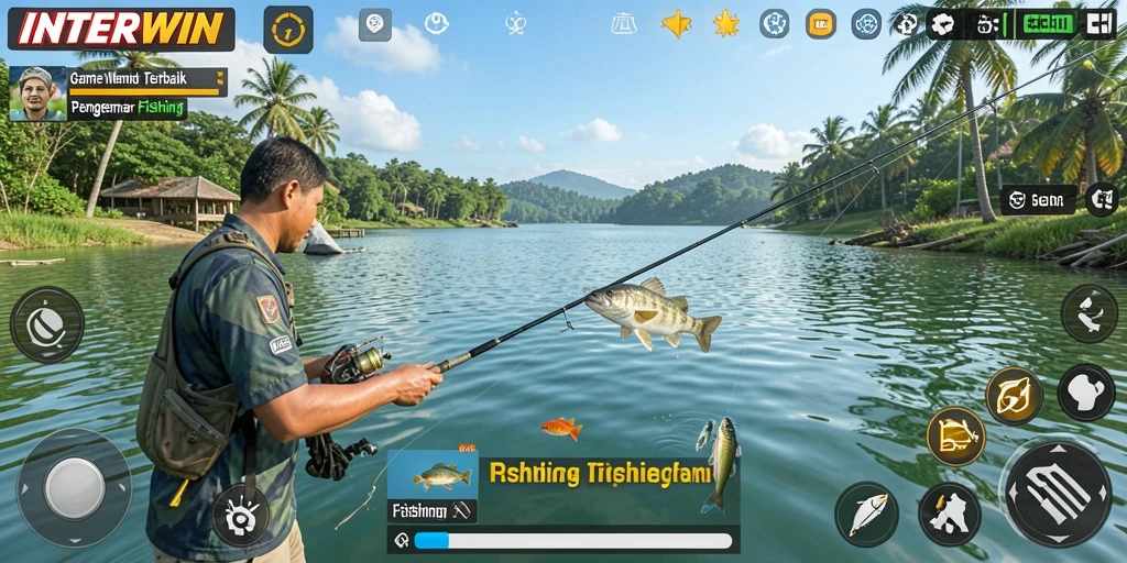 Screenshot INTERWIN menampilkan gameplay memancing yang seru dan menegangkan.