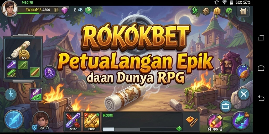 Tangkapan layar gameplay ROKOKBET menampilkan aksi petualangan RPG yang mendebarkan.