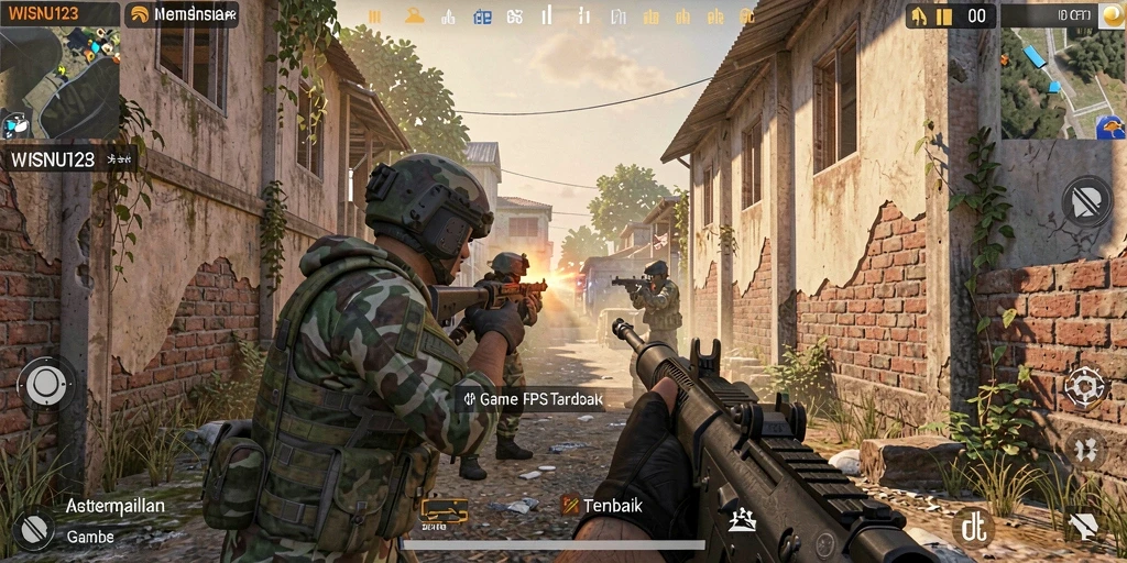 Screenshot gameplay WISNU123 dengan aksi tembak-menembak yang mendebarkan.